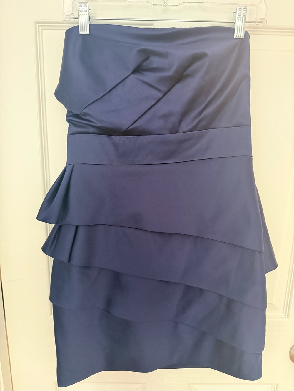 Max & Cleo Navy Strapless Tiered Ruffle Dress